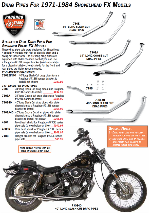 FX Model Shovelhead Staggered Dual Drag Pipes For Swingarm Frames