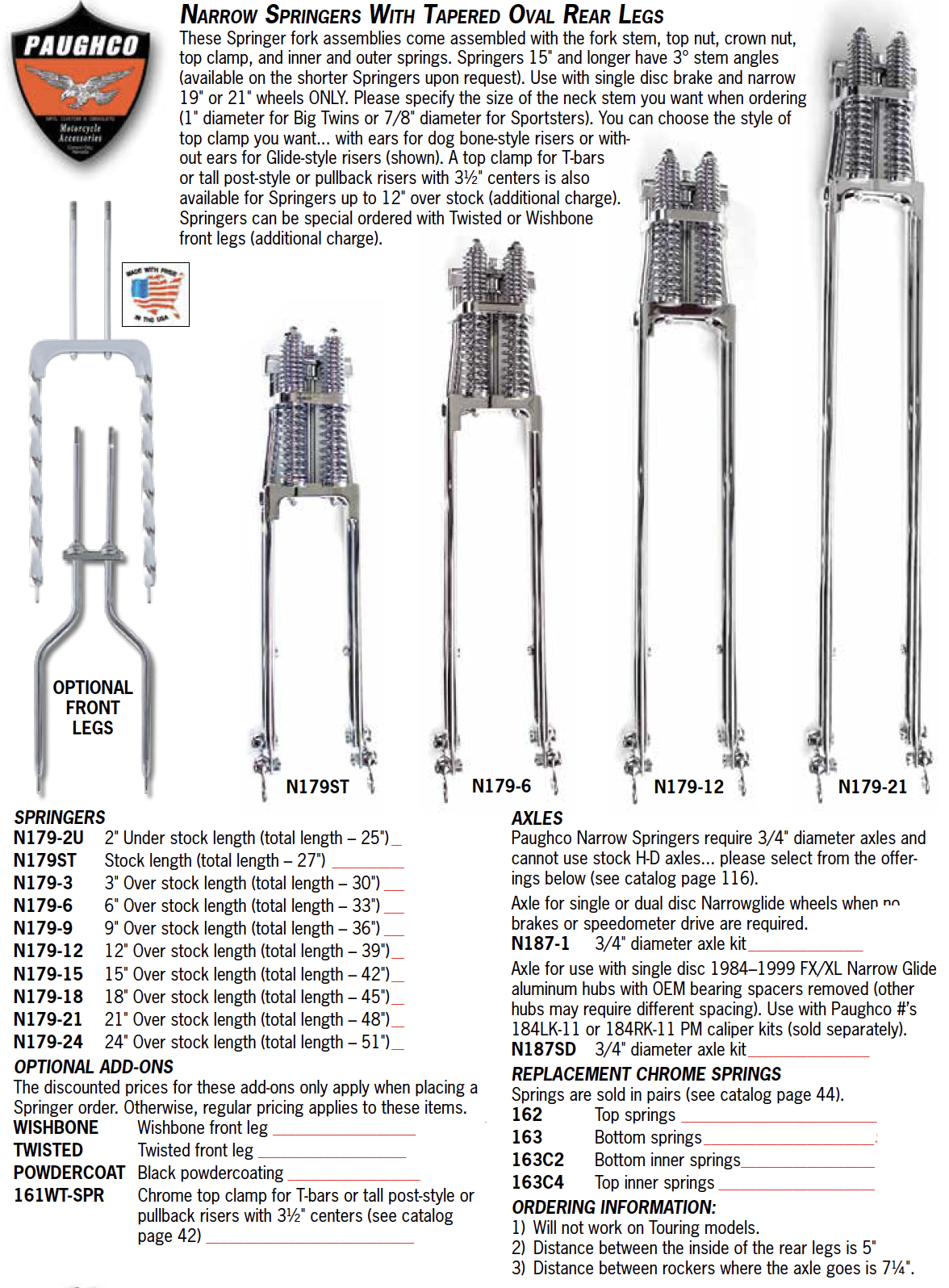 Axles For Paughco Narrow Springer